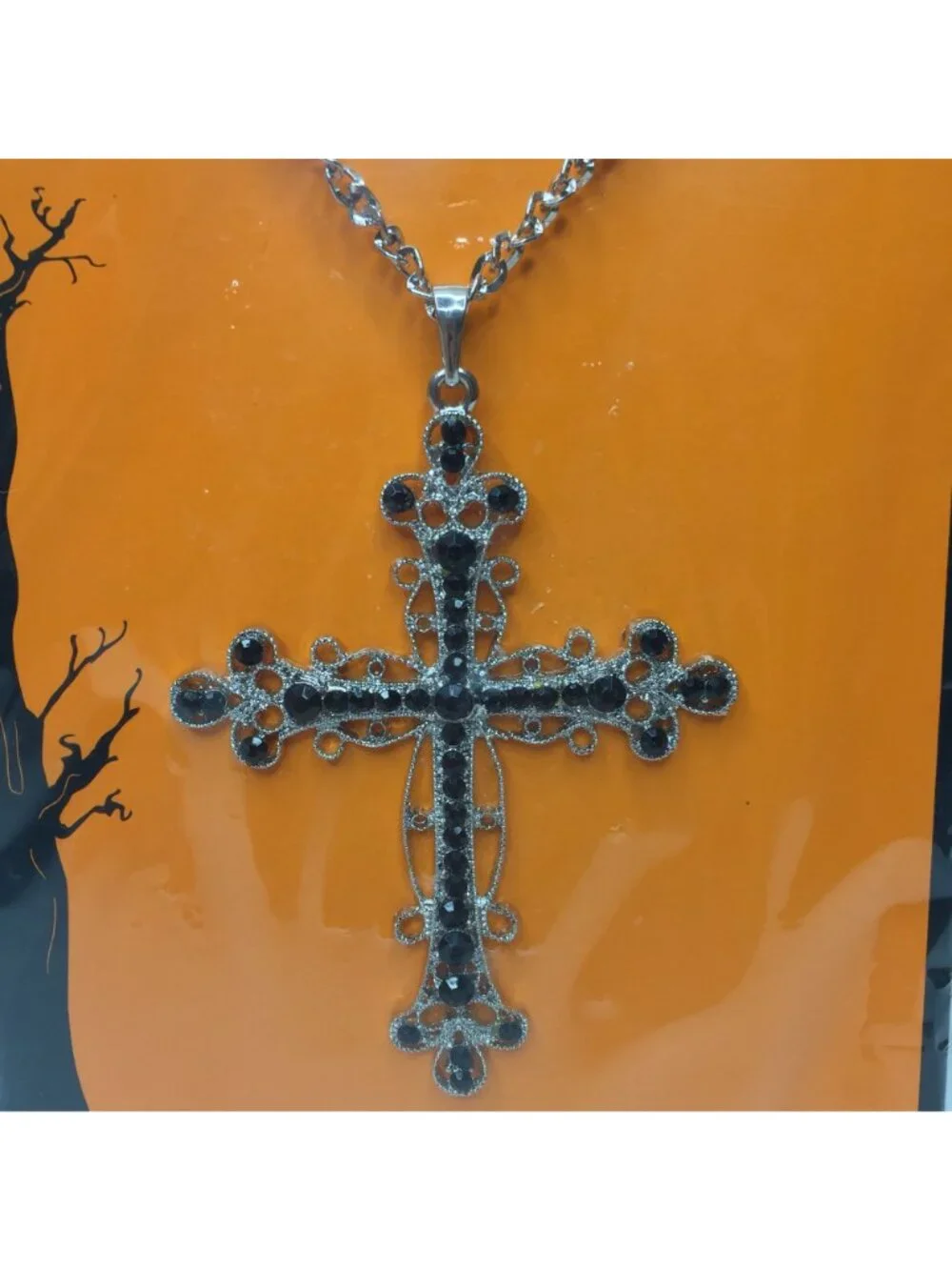 Halloween Costume Gothic Cross Necklace Jewelry Black Goth Vampire Beaded Chain